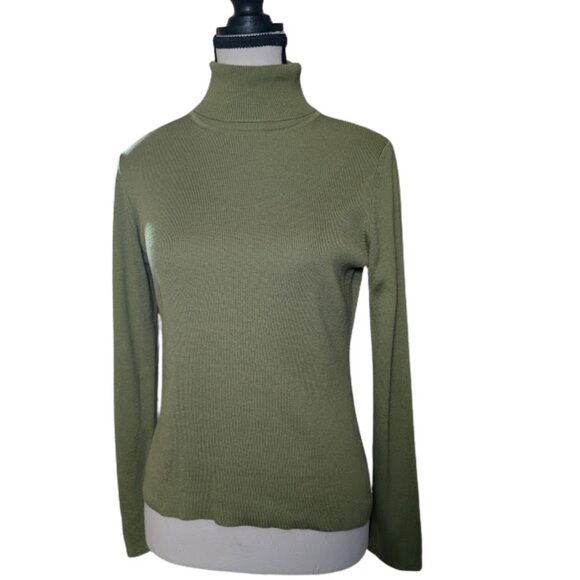 Ann Taylor 100% Silk Ribbed Turtleneck Sweater Women’s Size S – Olive Green - Picture 1 of 9